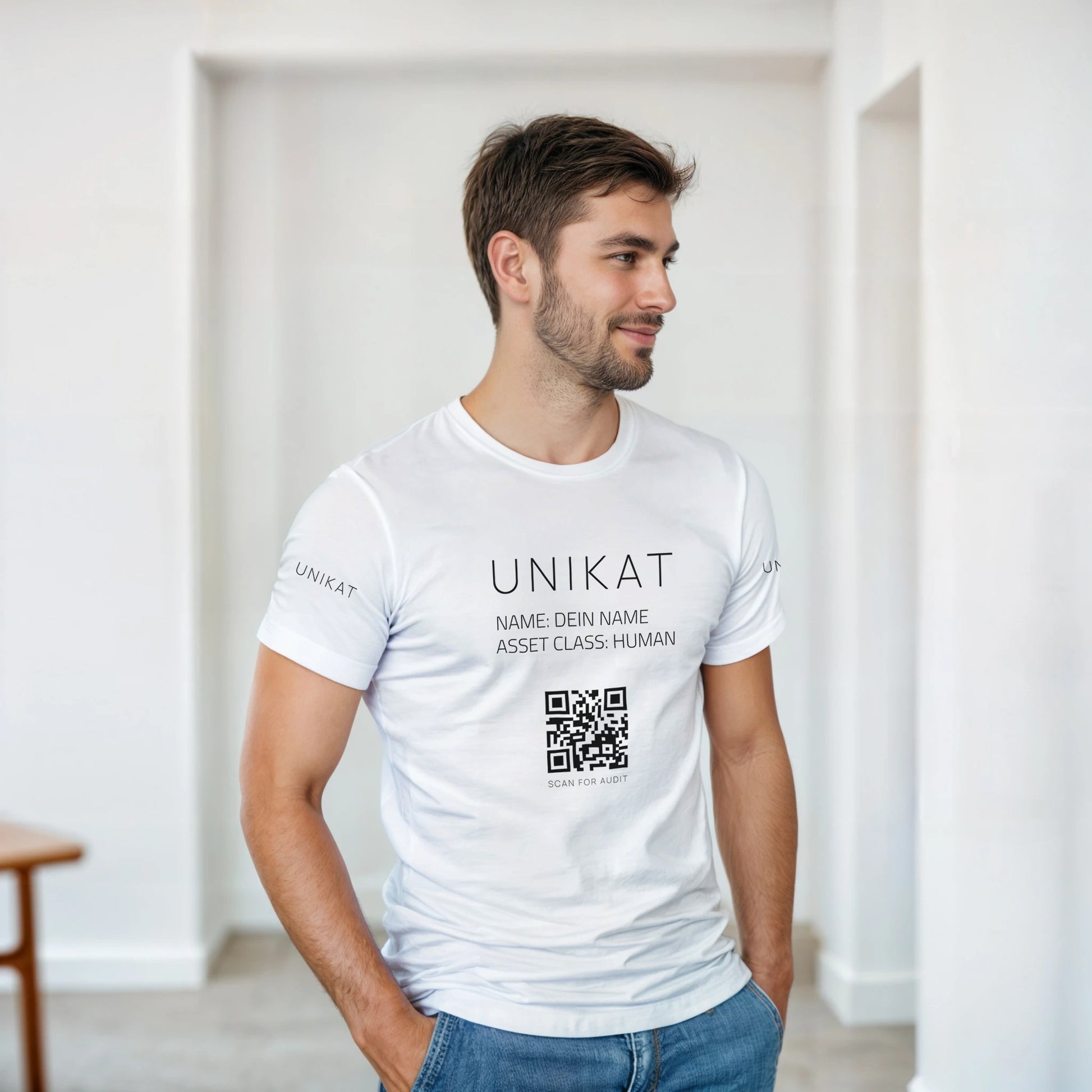 Hinweis zum Bild: Um Ressourcen zu schonen und Überproduktion zu vermeiden, nutzen wir für unsere Unikate digitale, KI-generierte Produkt-Visualisierungen. Dein Kleidungsstück wird erst nach der Bestellung real für dich bedruckt